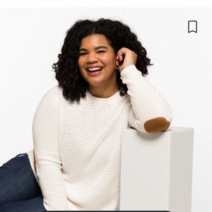 Women's Cream Sweater with Brown Elbow Patches